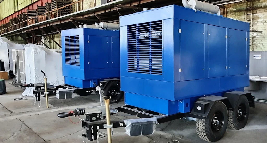Передвижная электростанция мощность 100 кВт на прицепе под капотом